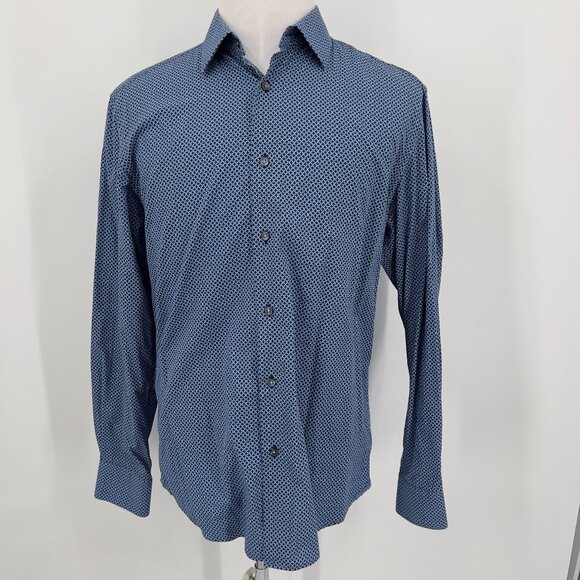 Bugatchi Uomo Shaped Fit Blue Long Sleeve Button-Down Shirt 100% Cotton Mens Siz - Picture 2 of 7